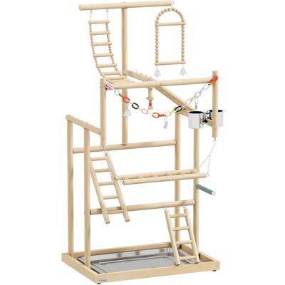 PawHut Aire de jeux pour oiseaux, terrain de jeu pour perroquet, échelles, jouet à chaîne, plateau, 48x38x95cm, bois naturel - Publicité PawHut Aire de jeux pour oiseaux, terrain de jeu pour perroquet, échelles, jouet à chaîne, plateau, 48x38x95cm, bois naturel - Publicité