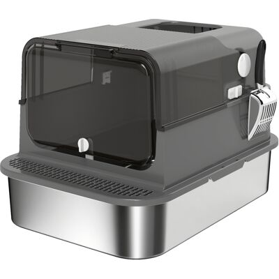 PawHut Litière pour Chat Fermée en Acier Inox 52 L avec Couvercle Basculant, Double Porte, Pelle, Noir - Publicité PawHut Litière pour Chat Fermée en Acier Inox 52 L avec Couvercle Basculant, Double Porte, Pelle, Noir - Publicité