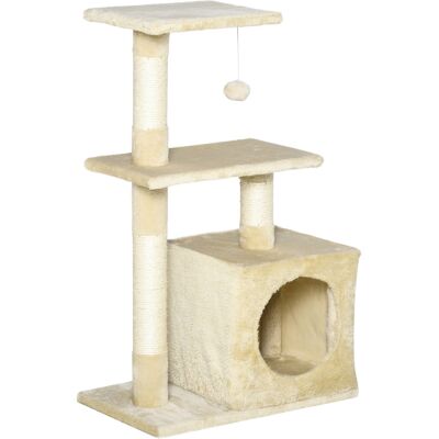 PawHut Arbre à chat tour de jeux pour chats poteaux en sisal, 2 plate-forme, niche, balle, tissu peluche, 50x30x81,5cm, beige - Publicité PawHut Arbre à chat tour de jeux pour chats poteaux en sisal, 2 plate-forme, niche, balle, tissu peluche, 50x30x81,5cm, beige - Publicité