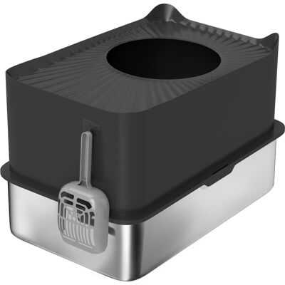 PawHut Bac à litière pour chat en acier inoxydable 85L grande capacité maison de toilette semi-fermée, 60 x 40 x 38 cm noir - Publicité PawHut Bac à litière pour chat en acier inoxydable 85L grande capacité maison de toilette semi-fermée, 60 x 40 x 38 cm noir - Publicité