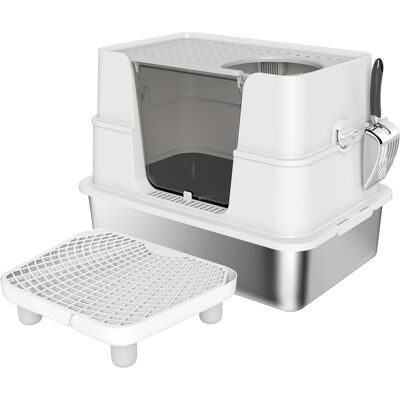 PawHut Bac à Litière XL en Acier Inoxydable pour Grand Chat, Couvercle Pivotant 100°, Pelle, 60,2x40,2x44,5cm, Gris Clair - Publicité PawHut Bac à Litière XL en Acier Inoxydable pour Grand Chat, Couvercle Pivotant 100°, Pelle, 60,2x40,2x44,5cm, Gris Clair - Publicité