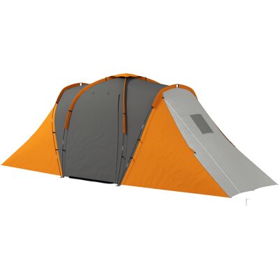 Outsunny Tente tunnel, 2000mm déperlante tente de camping pour 4-6 personnes, avec 2 chambres espace de vie sac de transport Gris+Orange - Publicité Outsunny Tente tunnel, 2000mm déperlante tente de camping pour 4-6 personnes, avec 2 chambres espace de vie sac de transport Gris+Orange - Publicité