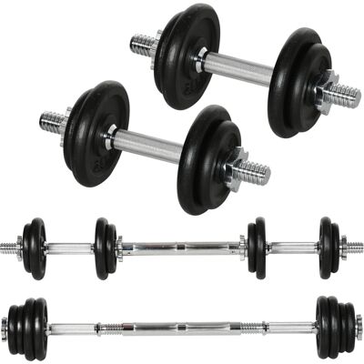 Ensemble d'haltères et barre longue 20 kg - Antidérapant, Résistant à la rouille - Publicité Ensemble d'haltères et barre longue 20 kg - Antidérapant, Résistant à la rouille - Publicité