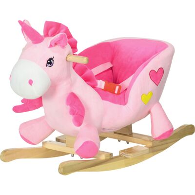 Cheval à bascule Licorne HOMCOM - Peluche doux, base en bois - Publicité Cheval à bascule Licorne HOMCOM - Peluche doux, base en bois - Publicité