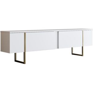 Hanah Home Meuble TV "Luxe" Or blanc Bois 30x180x50cm, Mélamine, Classique, Bas à poser, rectangulaire. Publicité Hanah Home Meuble TV "Luxe" Or blanc Bois 30x180x50cm, Mélamine, Classique, Bas à poser, rectangulaire. Publicité