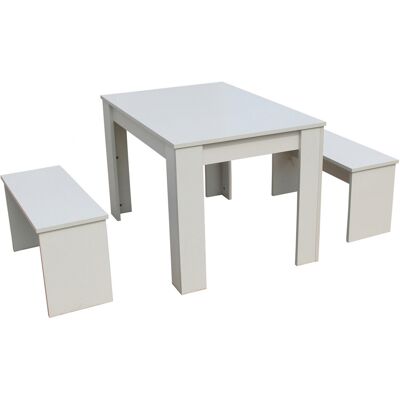 Habitat et Jardin Table "Tino" blanche - Blanc - Dimensions : 110 cm x 74 cm x 70 cm - Plateau en MDF et acier - Accompagné de ses deux bancs - Publicité Habitat et Jardin Table "Tino" blanche - Blanc - Dimensions : 110 cm x 74 cm x 70 cm - Plateau en MDF et acier - Accompagné de ses deux bancs - Publicité