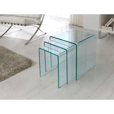Dupen Lot de 3 tables basses "Irène" - 30 x 30 x 36 cm, 36 x 36 x 39 cm et 42 x 42 x 42 cm - Verre 12 mm- Transparent - Fabrication européenne - Publicité Dupen Lot de 3 tables basses "Irène" - 30 x 30 x 36 cm, 36 x 36 x 39 cm et 42 x 42 x 42 cm - Verre 12 mm- Transparent - Fabrication européenne - Publicité