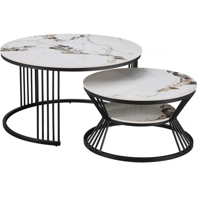 Habitat et Jardin Tables basses gigognes "Ombre" - Lot de 2 - Dimensions grande table basse : 80 x 80 x 45 cm - Dimensions petite table basse : 60 x 60 x 35 cm - Plateau en céramique - Epaisseur du plateau : 1 cm - Effet marbré - Blanc - Publicité Habitat et Jardin Tables basses gigognes "Ombre" - Lot de 2 - Dimensions grande table basse : 80 x 80 x 45 cm - Dimensions petite table basse : 60 x 60 x 35 cm - Plateau en céramique - Epaisseur du plateau : 1 cm - Effet marbré - Blanc - Publicité