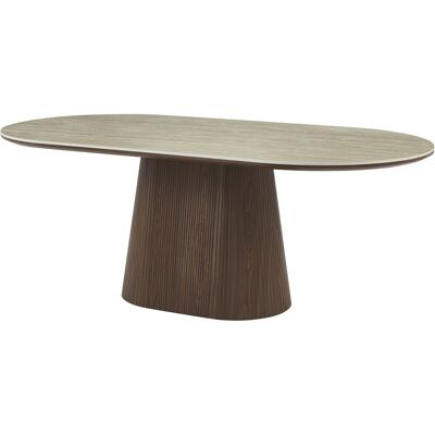 palozi home Table de repas "Portofino" - Dimensions : 200 x 100 x 76 cm - Plateau en pierre frittée aspect travertin - Epaisseur : 4 cm - Bois - Marron - Publicité palozi home Table de repas "Portofino" - Dimensions : 200 x 100 x 76 cm - Plateau en pierre frittée aspect travertin - Epaisseur : 4 cm - Bois - Marron - Publicité