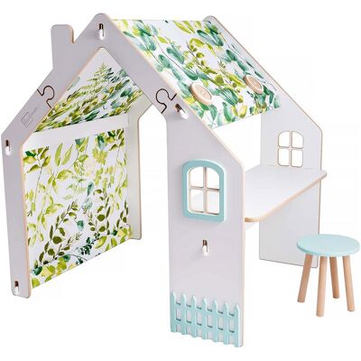 Habitat et Jardin Maisonnette pour enfant en bois "Bianelli" avec bureau et tabouret - 114 x 93 x 120 cm - Blanc / Menthel - Fonction bureau et éclairage LED - Publicité Habitat et Jardin Maisonnette pour enfant en bois "Bianelli" avec bureau et tabouret - 114 x 93 x 120 cm - Blanc / Menthel - Fonction bureau et éclairage LED - Publicité