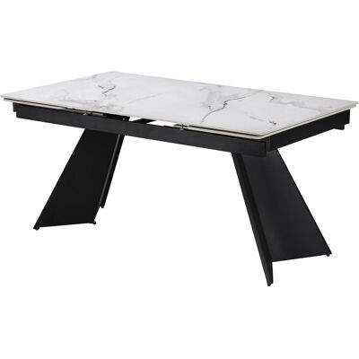 Habitat et Jardin Table repas de salle manger en céramique extensible "Equinoxe" - Blanc marbré gris - Dimensions: 240 x 90 x 76 cm - Pieds en métal noir - Publicité Habitat et Jardin Table repas de salle manger en céramique extensible "Equinoxe" - Blanc marbré gris - Dimensions: 240 x 90 x 76 cm - Pieds en métal noir - Publicité