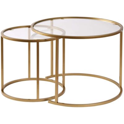 Hanah Home Ensemble de tables basses en métal "Aurum" - Grande table : 60 x 60 x 43 cm - Petite table : 42 x 42 x 39 cm - Or Transparent Conçu pour offrir praticité et robustesse, ce modèle s'intègre facilement dans tout intérieur et répond aux besoins d - Publicité Hanah Home Ensemble de tables basses en métal "Aurum" - Grande table : 60 x 60 x 43 cm - Petite table : 42 x 42 x 39 cm - Or Transparent Conçu pour offrir praticité et robustesse, ce modèle s'intègre facilement dans tout intérieur et répond aux besoins d - Publicité