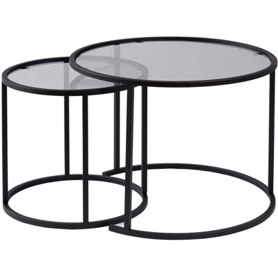 Hanah Home Ensemble de tables basses en métal "Aurum" - Grande table : 60 x 60 x 43 cm - Petite table : 42 x 42 x 39 cm - Noir Gris Conçu pour offrir praticité et robustesse, ce modèle s'intègre facilement dans tout intérieur et répond aux besoins du quo - Publicité Hanah Home Ensemble de tables basses en métal "Aurum" - Grande table : 60 x 60 x 43 cm - Petite table : 42 x 42 x 39 cm - Noir Gris Conçu pour offrir praticité et robustesse, ce modèle s'intègre facilement dans tout intérieur et répond aux besoins du quo - Publicité