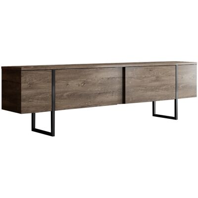 Hanah Home Meuble TV "Luxe" Noyer Noir Bois 30x180x50cm, Mélamine, Classique, Bas à poser, rectangulaire. Publicité Hanah Home Meuble TV "Luxe" Noyer Noir Bois 30x180x50cm, Mélamine, Classique, Bas à poser, rectangulaire. Publicité