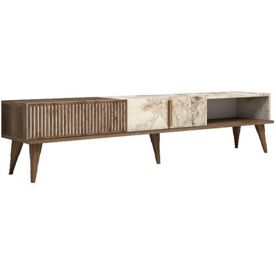 Hanah Home Meuble TV "Milan" Noyer Blanc Bois 35x180x40cm, Mélamine, Classique, Bas à poser, rectangulaire. Publicité Hanah Home Meuble TV "Milan" Noyer Blanc Bois 35x180x40cm, Mélamine, Classique, Bas à poser, rectangulaire. Publicité