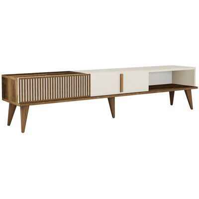 Hanah Home Meuble TV "Milan" Crème de noix Bois 35x180x40cm, Mélamine, Classique, Bas à poser, rectangulaire. Publicité Hanah Home Meuble TV "Milan" Crème de noix Bois 35x180x40cm, Mélamine, Classique, Bas à poser, rectangulaire. Publicité