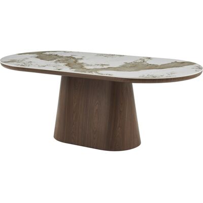 Habitat et Jardin Table à manger 200 cm "Bellagio" - Dimensions : 200 x 100 x 75 cm - Plateau en pierre frittée marbré beige - Epaisseur 5 cm - Bois - Marron - Publicité Habitat et Jardin Table à manger 200 cm "Bellagio" - Dimensions : 200 x 100 x 75 cm - Plateau en pierre frittée marbré beige - Epaisseur 5 cm - Bois - Marron - Publicité