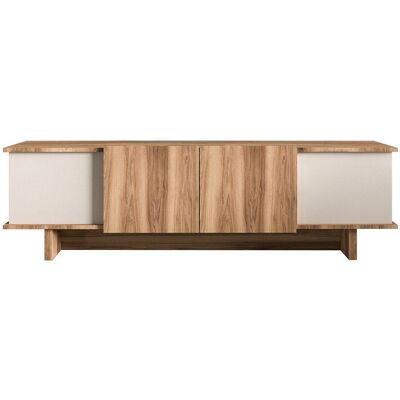Hanah Home Meuble TV moderne avec option de fixation murale, beige et noyer, 180 x 50 x 33 cm. Panneaux de particules mélaminés. Plusieurs étagères de rangement. Design élégant et fonctionnel pour les salons contemporains. Publicité Hanah Home Meuble TV moderne avec option de fixation murale, beige et noyer, 180 x 50 x 33 cm. Panneaux de particules mélaminés. Plusieurs étagères de rangement. Design élégant et fonctionnel pour les salons contemporains. Publicité