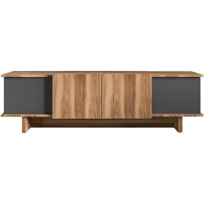 Hanah Home Meuble TV moderne avec option de fixation murale, anthracite et noyer, 180 x 50 x 33 cm, panneaux de particules mélaminés, plusieurs étagères, design élégant et fonctionnel pour salons contemporains - Publicité Hanah Home Meuble TV moderne avec option de fixation murale, anthracite et noyer, 180 x 50 x 33 cm, panneaux de particules mélaminés, plusieurs étagères, design élégant et fonctionnel pour salons contemporains - Publicité