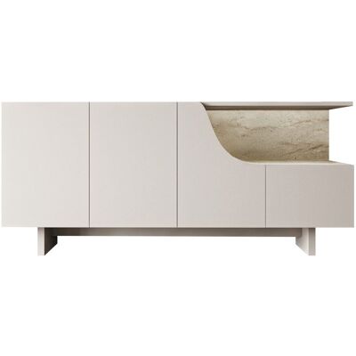 Hanah Home Buffet en bois - Dimensions : 180 x 40 x 81 cm - Fixation murale possible - 4 portes - 4 étagères - Beige - Publicité Hanah Home Buffet en bois - Dimensions : 180 x 40 x 81 cm - Fixation murale possible - 4 portes - 4 étagères - Beige - Publicité