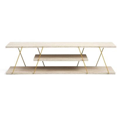 Hanah Home Meuble TV élégant avec option de fixation murale - Dimensions : 120 x 33 x 30 cm - Epaisseur 18 mm - Travertin - Bois - Publicité Hanah Home Meuble TV élégant avec option de fixation murale - Dimensions : 120 x 33 x 30 cm - Epaisseur 18 mm - Travertin - Bois - Publicité