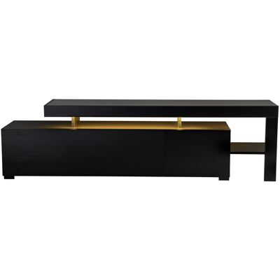 Hanah Home Meuble TV noir moderne avec éclairage LED, 192 cm, panneaux de particules 100 % mélaminés, épaisseur 18 mm, chants en PVC. Design élégant et fonctionnel pour le salon et les espaces de divertissement. Publicité Hanah Home Meuble TV noir moderne avec éclairage LED, 192 cm, panneaux de particules 100 % mélaminés, épaisseur 18 mm, chants en PVC. Design élégant et fonctionnel pour le salon et les espaces de divertissement. Publicité