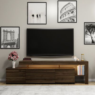 Hanah Home Meuble TV moderne en noyer avec éclairage LED, 192 x 53 x 37 cm, panneaux de particules mélaminés, épaisseur 18 mm, chants en PVC, fixation murale, plusieurs étagères pour un rangement élégant dans votre salon. Publicité Hanah Home Meuble TV moderne en noyer avec éclairage LED, 192 x 53 x 37 cm, panneaux de particules mélaminés, épaisseur 18 mm, chants en PVC, fixation murale, plusieurs étagères pour un rangement élégant dans votre salon. Publicité