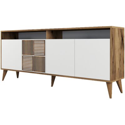 Hanah Home Buffet moderne - Dimensions : 180 x 35 x 78 cm - Blanc - Bois - Epaisseur 18 mm -Fixation murale possible - 4 portes - Publicité Hanah Home Buffet moderne - Dimensions : 180 x 35 x 78 cm - Blanc - Bois - Epaisseur 18 mm -Fixation murale possible - 4 portes - Publicité