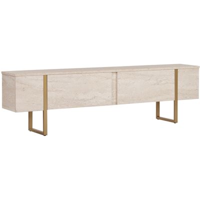 Hanah Home Meuble TV, Travertin / Or, 180 x 30 x 50 cm, Panneaux de particules, mélaminés, 18 mm d'épaisseur, design moderne. Publicité Hanah Home Meuble TV, Travertin / Or, 180 x 30 x 50 cm, Panneaux de particules, mélaminés, 18 mm d'épaisseur, design moderne. Publicité