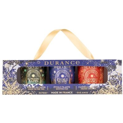 Coffret 3 bougies Au Pied du Sapin, Étoile Filante & Cannelle Orange - Durance - Publicité Coffret 3 bougies Au Pied du Sapin, Étoile Filante & Cannelle Orange - Durance - Publicité