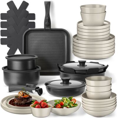 TecTake GmbH Ensemble de vaisselle pour 6 personnes avec kit de cuisine - noir/taupe, 41 pièces - Publicité TecTake GmbH Ensemble de vaisselle pour 6 personnes avec kit de cuisine - noir/taupe, 41 pièces - Publicité
