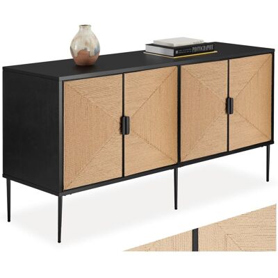 TecTake GmbH Buffet JUNA portes effet jute avec 2 compartiments de rangement - noir/marron - Publicité TecTake GmbH Buffet JUNA portes effet jute avec 2 compartiments de rangement - noir/marron - Publicité