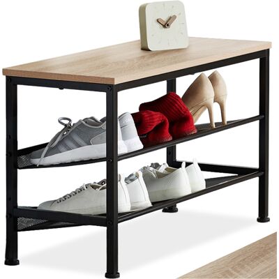 TecTake GmbH Étagère à chaussures DERRY 75,5x30,5x45,5cm - Bois clair industriel, Chêne Sonoma - Publicité TecTake GmbH Étagère à chaussures DERRY 75,5x30,5x45,5cm - Bois clair industriel, Chêne Sonoma - Publicité