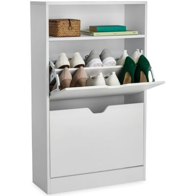 TecTake GmbH Meuble à chaussures Calea avec 2 compartiments basculants pour 12 paires de chaussures - blanc - Publicité TecTake GmbH Meuble à chaussures Calea avec 2 compartiments basculants pour 12 paires de chaussures - blanc - Publicité