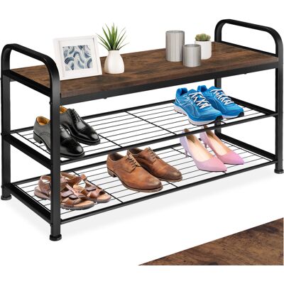 TecTake GmbH Étagère à chaussures SOUTHAMPTON 91x36x55cm - Bois foncé industriel, rustique - Publicité TecTake GmbH Étagère à chaussures SOUTHAMPTON 91x36x55cm - Bois foncé industriel, rustique - Publicité