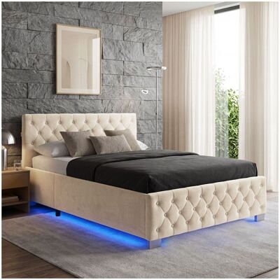 TecTake GmbH Lit capitonné avec bandes LED et espace de rangement - Aspect velours sable - Publicité TecTake GmbH Lit capitonné avec bandes LED et espace de rangement - Aspect velours sable - Publicité