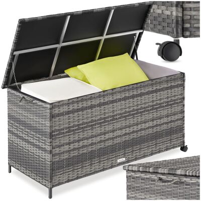 TecTake GmbH Boîte de rangement Kuusamo, en rotin, avec structure en aluminium et roulettes - gris - Publicité TecTake GmbH Boîte de rangement Kuusamo, en rotin, avec structure en aluminium et roulettes - gris - Publicité