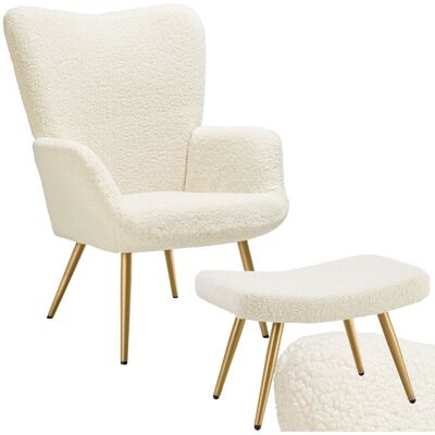 TecTake GmbH Fauteuil Hygge rembourré, ergonomique, charge maximale 150 kg - Avec tabouret, Bouclé crème/or - Publicité TecTake GmbH Fauteuil Hygge rembourré, ergonomique, charge maximale 150 kg - Avec tabouret, Bouclé crème/or - Publicité