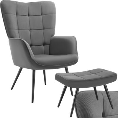 TecTake GmbH Fauteuil Hygge rembourré, ergonomique, charge maximale 150 kg - Avec tabouret, Velours côtelé fin anthracite/noir - Publicité TecTake GmbH Fauteuil Hygge rembourré, ergonomique, charge maximale 150 kg - Avec tabouret, Velours côtelé fin anthracite/noir - Publicité