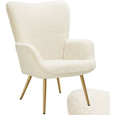 TecTake GmbH Fauteuil Hygge rembourré, ergonomique, charge maximale 150 kg - Sans tabouret, Bouclé crème/or - Publicité TecTake GmbH Fauteuil Hygge rembourré, ergonomique, charge maximale 150 kg - Sans tabouret, Bouclé crème/or - Publicité