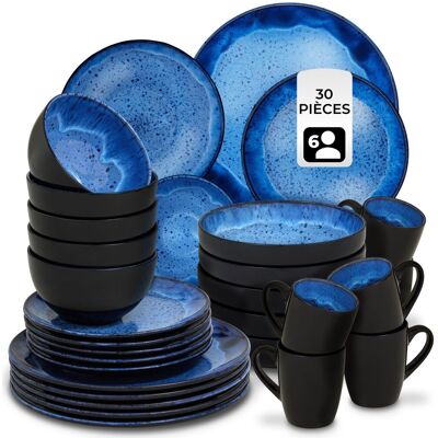 TecTake GmbH Set de vaisselle MARE en faïence pour 6 personnes - 30 pièces, bleu - Publicité TecTake GmbH Set de vaisselle MARE en faïence pour 6 personnes - 30 pièces, bleu - Publicité