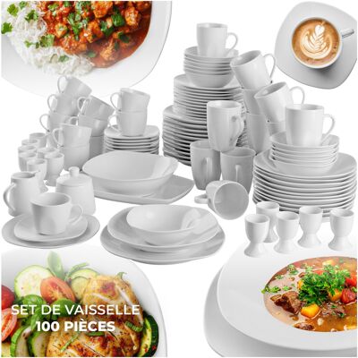 TecTake GmbH Service de 100 pièces en porcelaine SALERNO pour 12 personnes - blanc - Publicité TecTake GmbH Service de 100 pièces en porcelaine SALERNO pour 12 personnes - blanc - Publicité