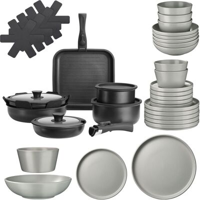 TecTake GmbH Ensemble de vaisselle pour 6 personnes avec kit de cuisine - gris/noir, 41 pièces - Publicité TecTake GmbH Ensemble de vaisselle pour 6 personnes avec kit de cuisine - gris/noir, 41 pièces - Publicité