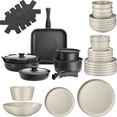 TecTake GmbH Ensemble de vaisselle pour 6 personnes avec kit de cuisine - noir/taupe, 41 pièces - Publicité TecTake GmbH Ensemble de vaisselle pour 6 personnes avec kit de cuisine - noir/taupe, 41 pièces - Publicité
