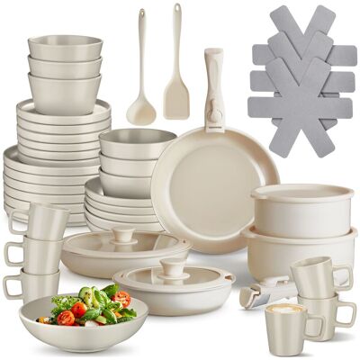 TecTake GmbH Ensemble de vaisselle pour 6 personnes avec kit de cuisine - taupe/blanc, 46 pièces - Publicité TecTake GmbH Ensemble de vaisselle pour 6 personnes avec kit de cuisine - taupe/blanc, 46 pièces - Publicité