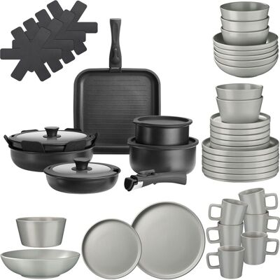 TecTake GmbH Ensemble de vaisselle pour 6 personnes avec kit de cuisine - gris/noir, 47 pièces - Publicité TecTake GmbH Ensemble de vaisselle pour 6 personnes avec kit de cuisine - gris/noir, 47 pièces - Publicité