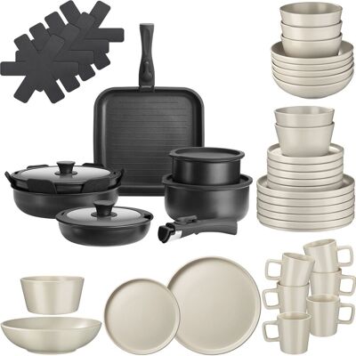 TecTake GmbH Ensemble de vaisselle pour 6 personnes avec kit de cuisine - noir/taupe, 47 pièces - Publicité TecTake GmbH Ensemble de vaisselle pour 6 personnes avec kit de cuisine - noir/taupe, 47 pièces - Publicité