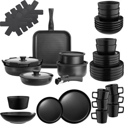 TecTake GmbH Ensemble de vaisselle pour 6 personnes avec kit de cuisine - noir, 47 pièces - Publicité TecTake GmbH Ensemble de vaisselle pour 6 personnes avec kit de cuisine - noir, 47 pièces - Publicité
