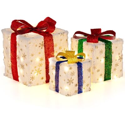 CostwayLot de 3 Paquets Cadeaux Lumineux de Noël Décoration de Noël Pré-Éclairée 48 Lumières Chaudes et Lumineuses Boîtes Cadeaux avec Nœuds - Publicité CostwayLot de 3 Paquets Cadeaux Lumineux de Noël Décoration de Noël Pré-Éclairée 48 Lumières Chaudes et Lumineuses Boîtes Cadeaux avec Nœuds - Publicité