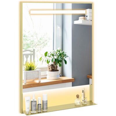 CostwayMiroir de Salle de Bain LED 80x60cm avec Étagère Miroir de Coiffeuse Encadré en Aluminium avec Fonction Anti-Buée 3 Couleurs d'Éclairage Or - Publicité CostwayMiroir de Salle de Bain LED 80x60cm avec Étagère Miroir de Coiffeuse Encadré en Aluminium avec Fonction Anti-Buée 3 Couleurs d'Éclairage Or - Publicité